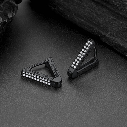Cubic Zirconia Triangle Huggie Hoop Earrings With Viking Runes for Men