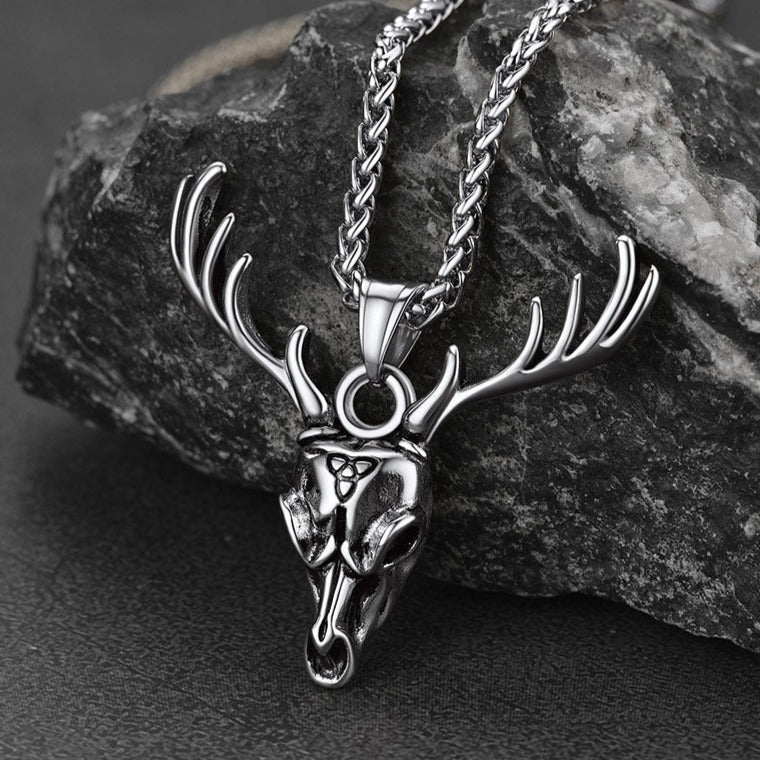 Viking Deer Necklace With Celtic Knot Christmas Gift for Men Women