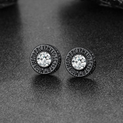 Sterling Silver Viking Runes Gemstone Stud Earrings for Men