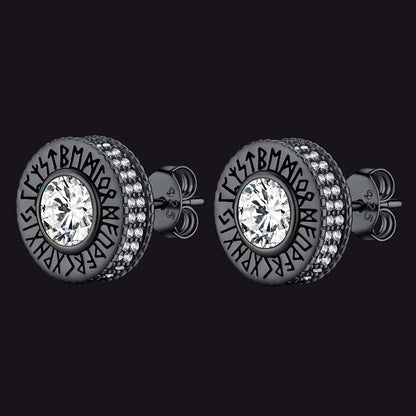 Sterling Silver Viking Runes Gemstone Stud Earrings for Men