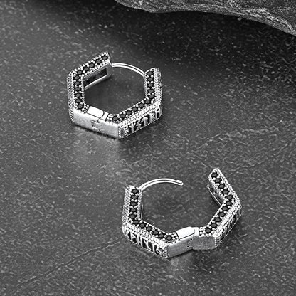 Viking Runes Hexagon Huggie Hoop Earrings for Men