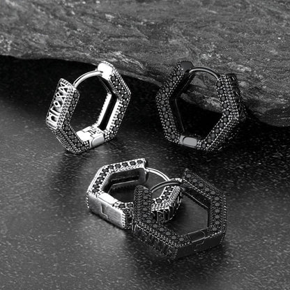 Viking Runes Hexagon Huggie Hoop Earrings for Men