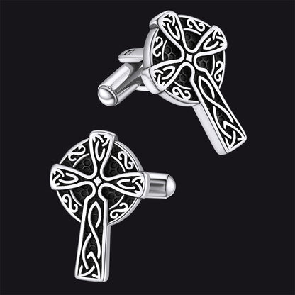 Irish Celtic Cross Cufflinks in Stainless Steel for Men