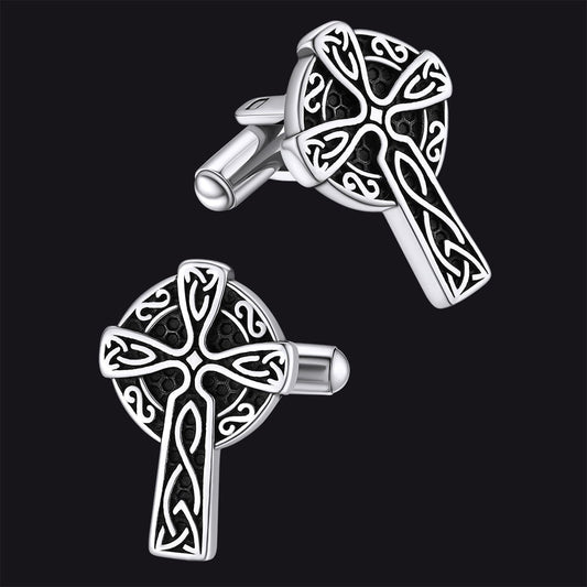 Irish Celtic Cross Cufflinks in Stainless Steel for Men