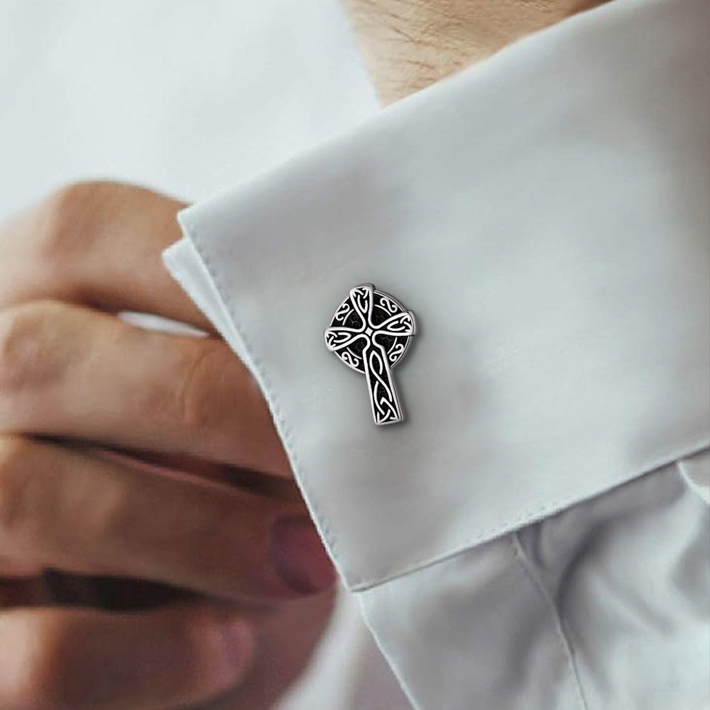 Irish Celtic Cross Cufflinks in Stainless Steel for Men
