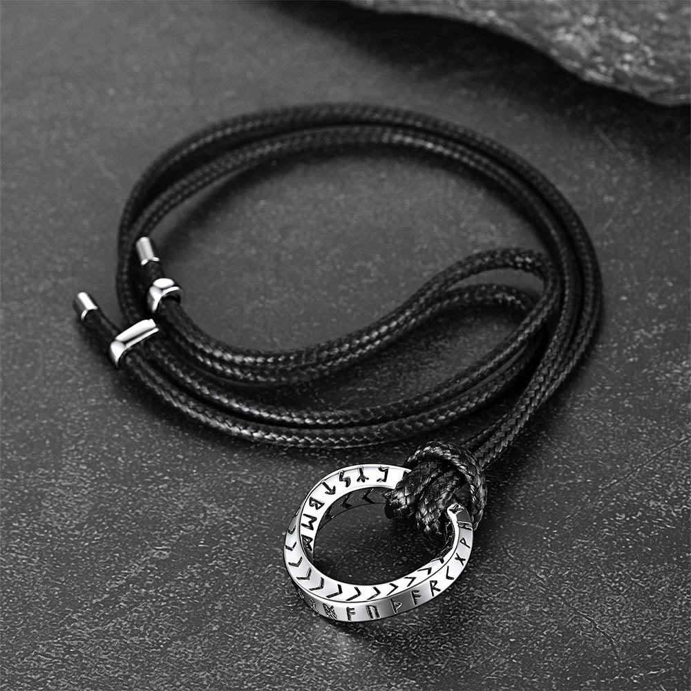 Viking Mobius Circle Leather Necklace Adjustable Leather Chain for Men