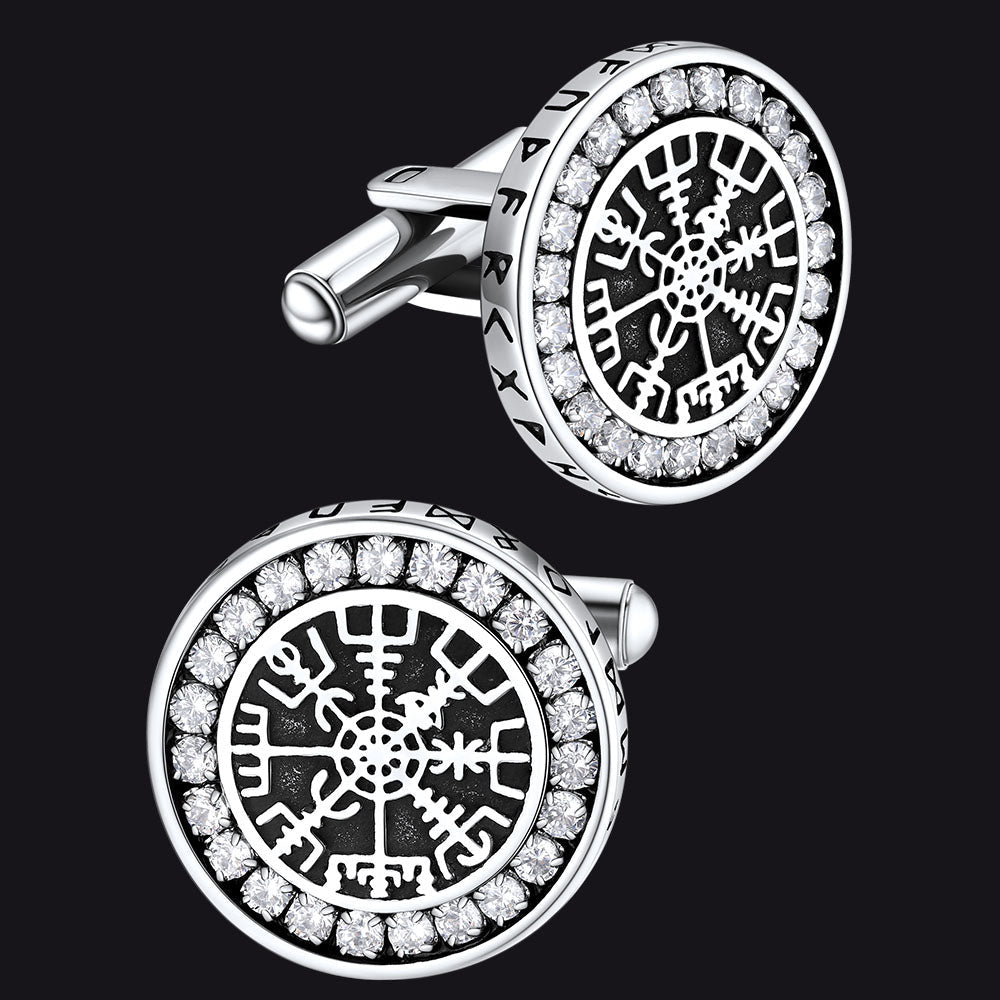 Nordic Viking Vegvisir Compass Cufflinks for Men