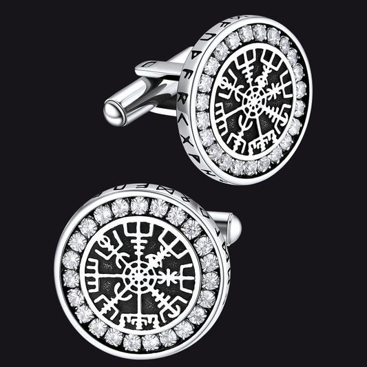 Nordic Viking Vegvisir Compass Cufflinks for Men
