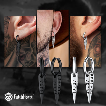 Norse Viking Runes Dangle Hoop Earrings For Men
