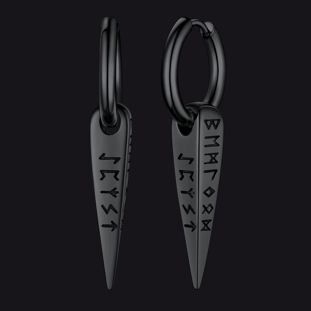 Norse Viking Runes Dangle Hoop Earrings For Men
