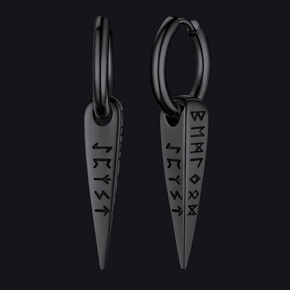 Norse Viking Runes Dangle Hoop Earrings For Men