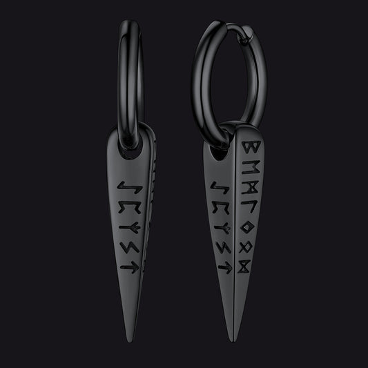 Norse Viking Runes Dangle Hoop Earrings For Men