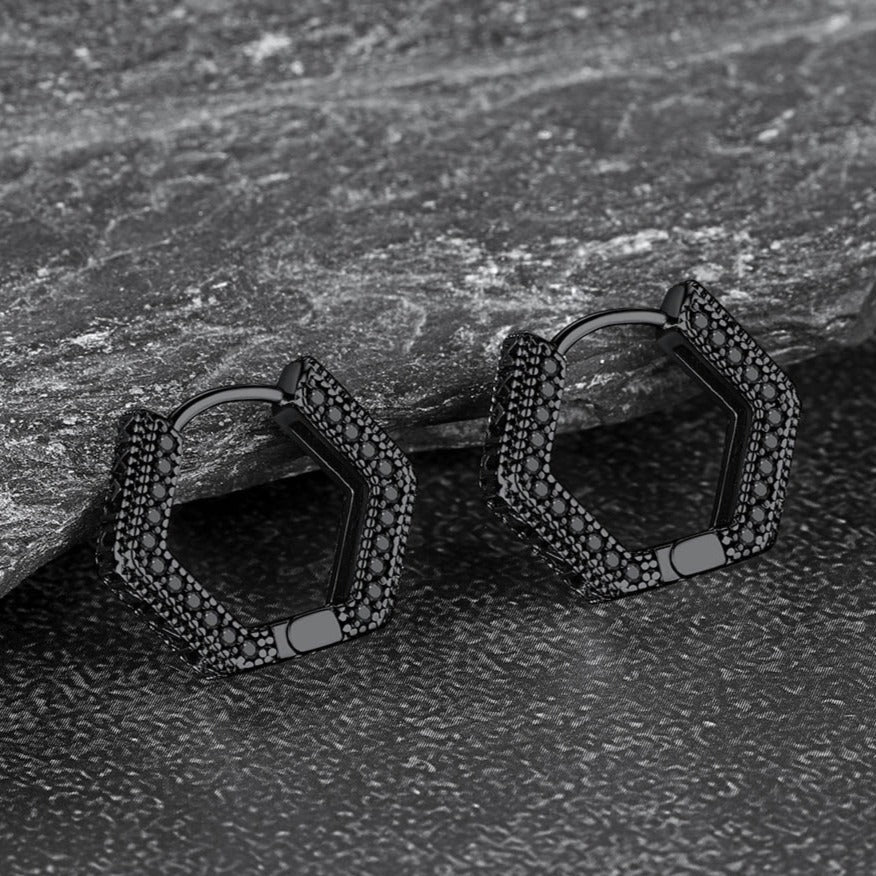 Viking Runes Hexagon Huggie Hoop Earrings for Men
