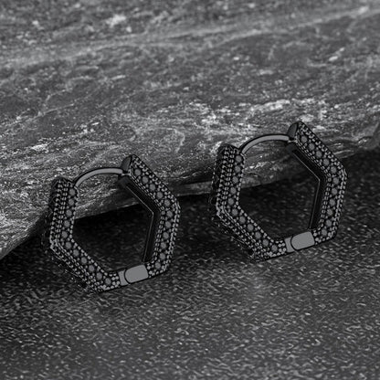 Viking Runes Hexagon Huggie Hoop Earrings for Men