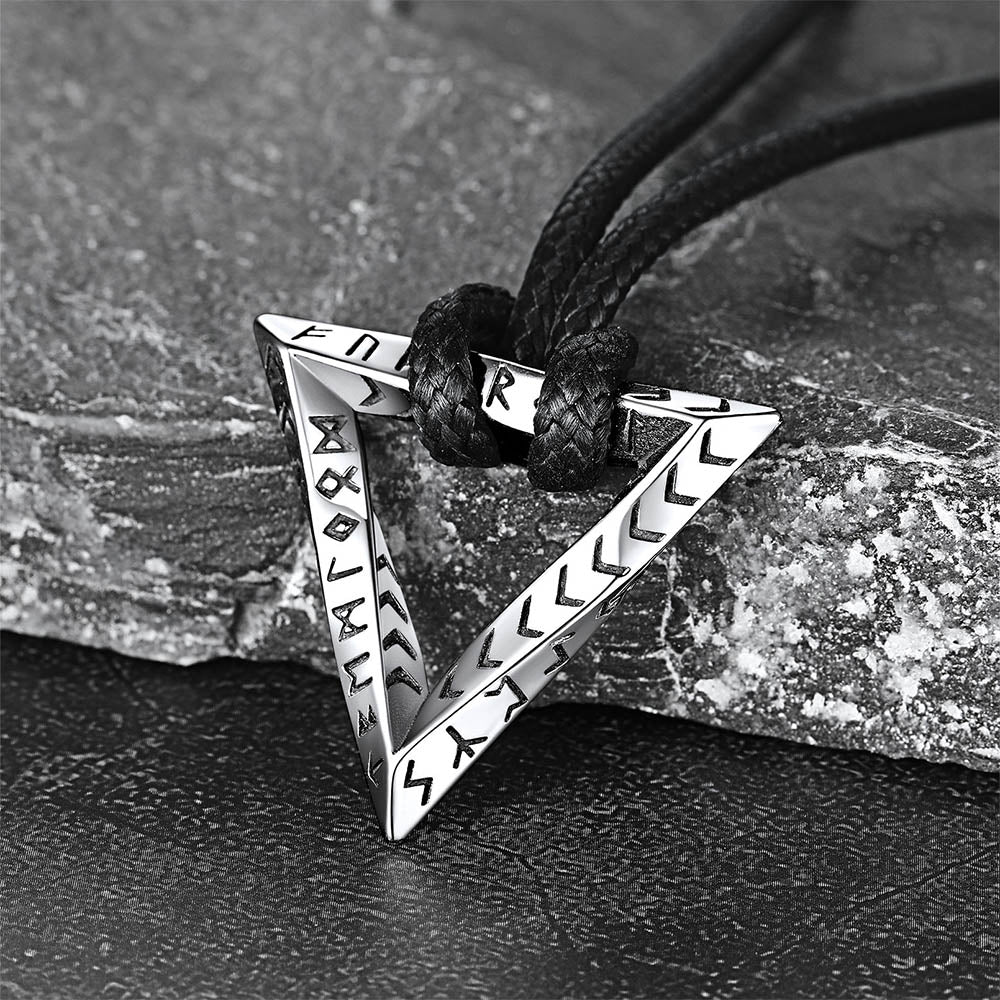 Viking Rune Mobius Triangle Pendant Necklace with Leather Chain