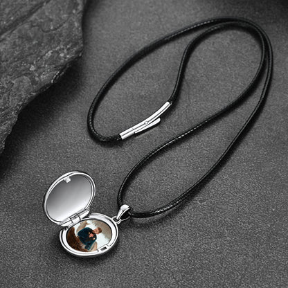 Personalized Viking Valknut Photo Locket Pendant with Leather Necklace