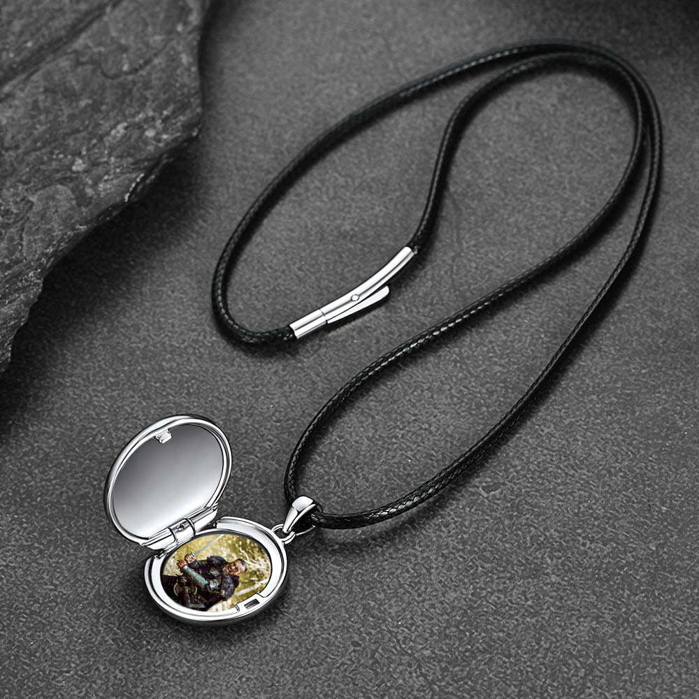 Custom Celtic Knot Photo Locket Necklace With Leather Chain for Men
