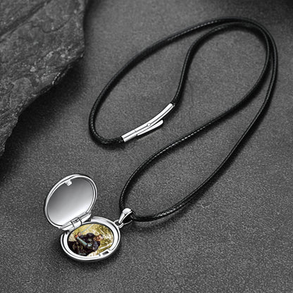 Custom Celtic Knot Photo Locket Necklace With Leather Chain for Men