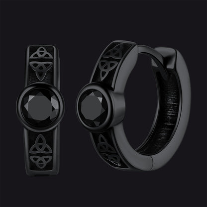 Black Onyx Celtic Knot Huggie Hoop Earrings for Men