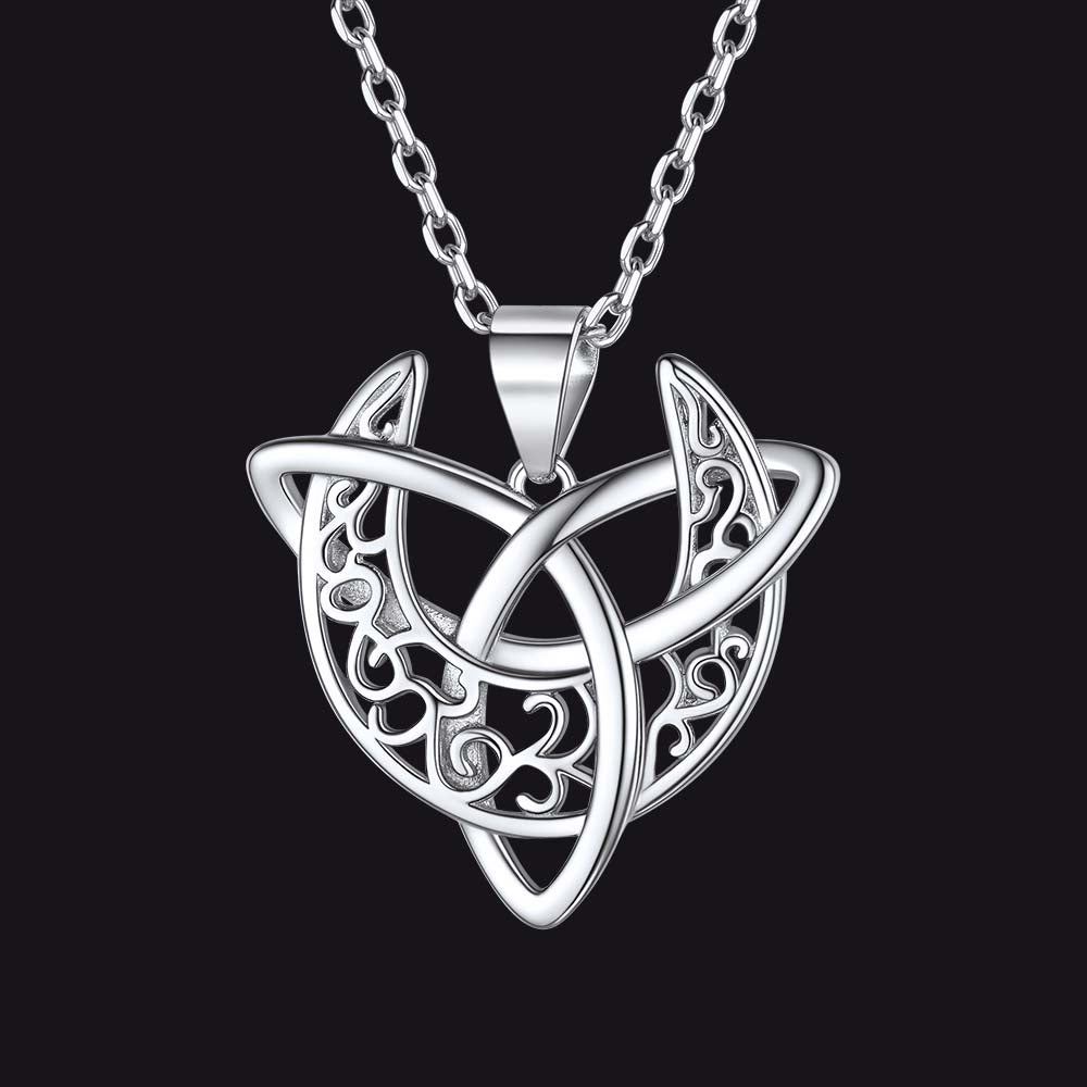 Sterling Silver Celtic Knot Crescent Moon Necklace