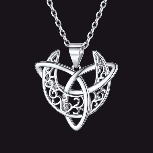 Sterling Silver Celtic Knot Crescent Moon Necklace