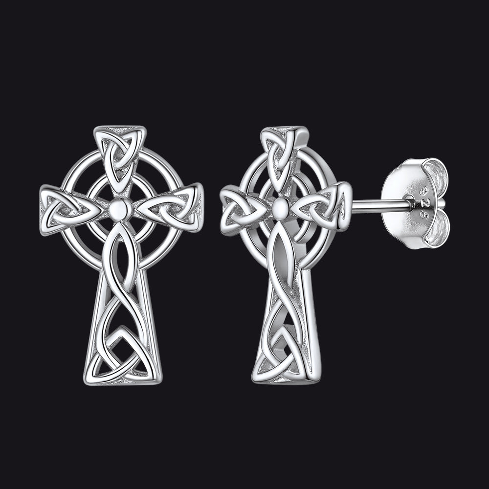 Silver Celtic Cross Stud Earrings for Women