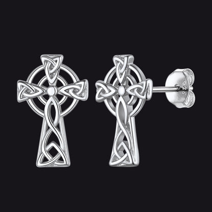 Silver Celtic Cross Stud Earrings for Women