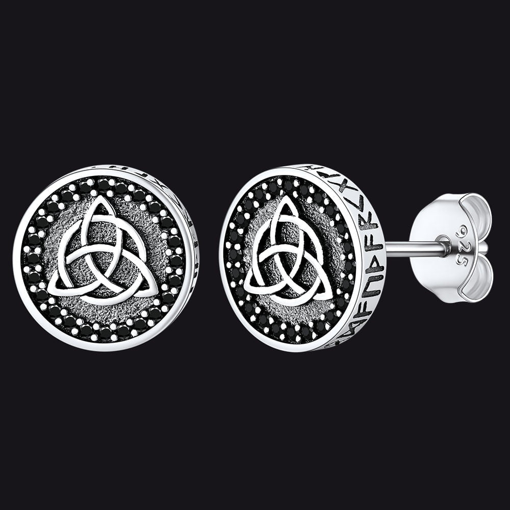Sterling Silver Celtic Triquetra Stud Earrings With Runes