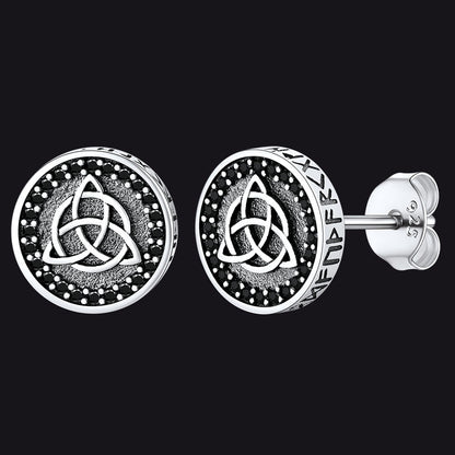 Sterling Silver Celtic Triquetra Stud Earrings With Runes