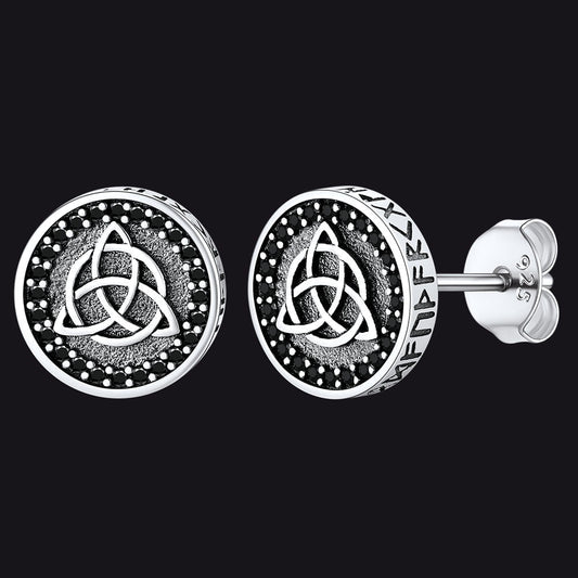 Sterling Silver Celtic Triquetra Stud Earrings With Runes