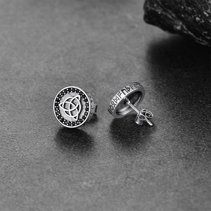 Sterling Silver Celtic Triquetra Stud Earrings With Runes