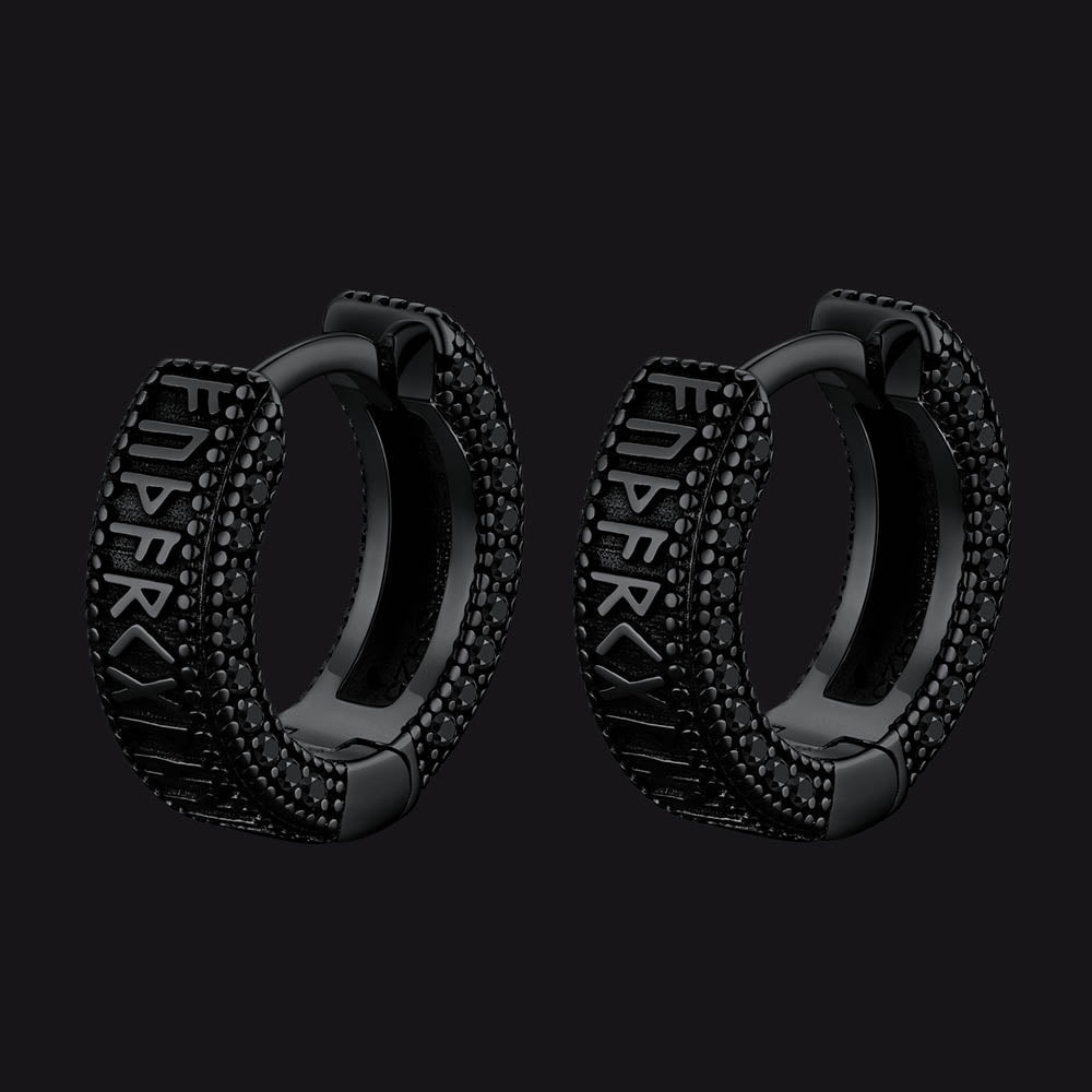 Norse Viking Runes Huggie Hoop Earrings in Sterling Silver