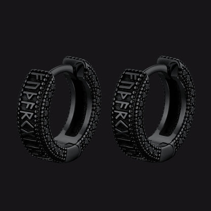 Norse Viking Runes Huggie Hoop Earrings in Sterling Silver