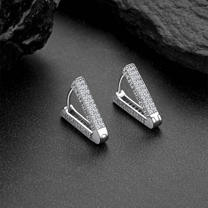 Cubic Zirconia Triangle Huggie Hoop Earrings With Viking Runes for Men