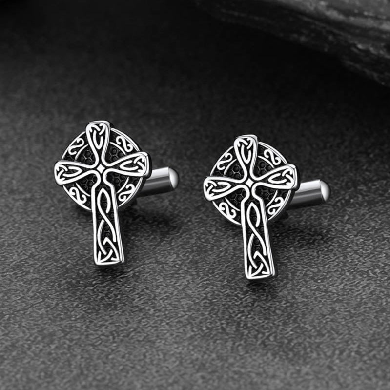 Irish Celtic Cross Cufflinks in Stainless Steel for Men