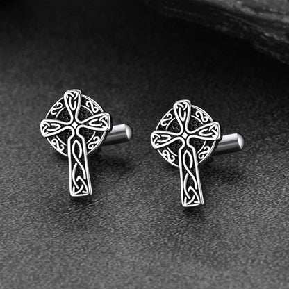 Irish Celtic Cross Cufflinks in Stainless Steel for Men