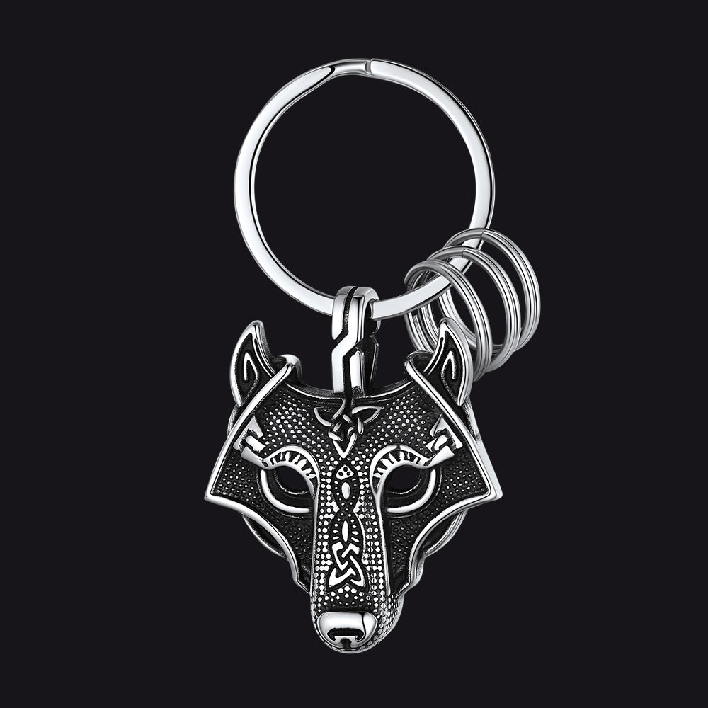 Viking Wolf Head Keychain Amulet for Men