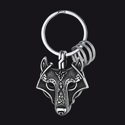 Viking Wolf Head Keychain Amulet for Men