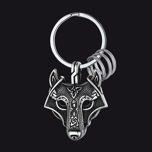 Viking Wolf Head Keychain Amulet for Men