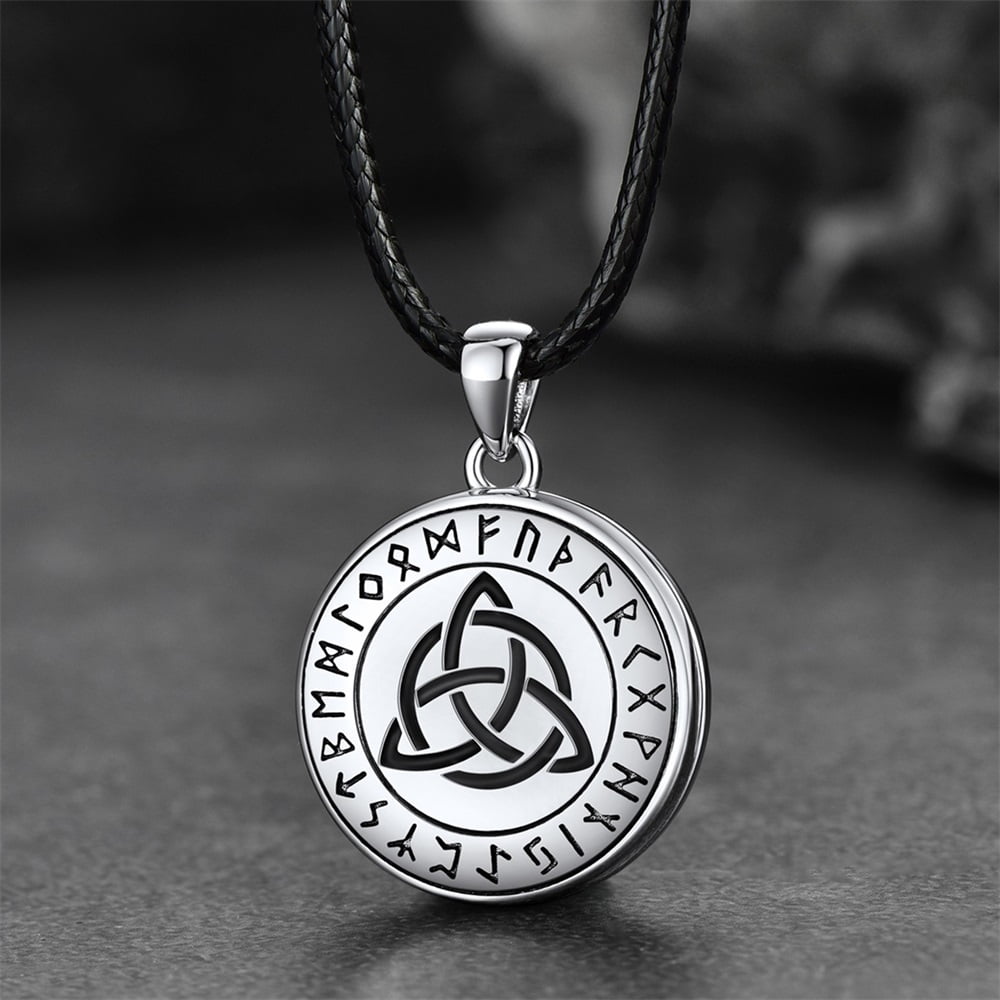 Custom Celtic Knot Photo Locket Necklace With Leather Chain for Men