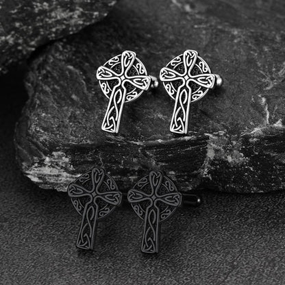 Irish Celtic Cross Cufflinks in Stainless Steel for Men