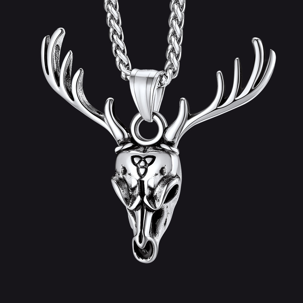 Viking Deer Necklace With Celtic Knot Christmas Gift for Men Women