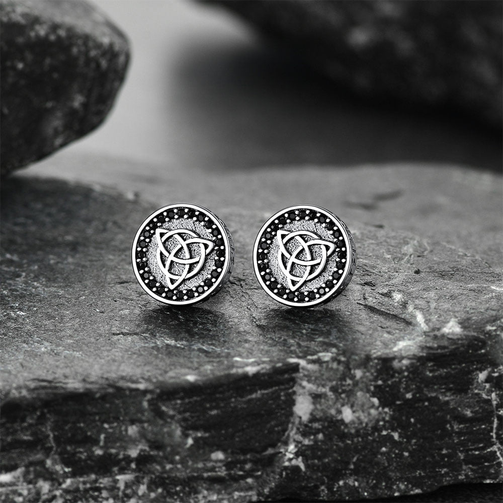 Sterling Silver Celtic Triquetra Stud Earrings With Runes