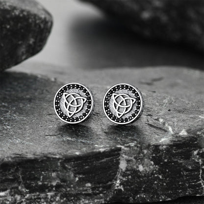 Sterling Silver Celtic Triquetra Stud Earrings With Runes