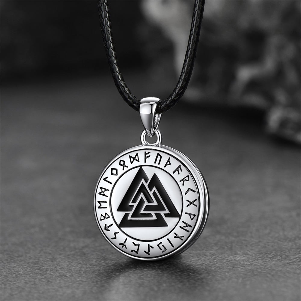 Personalized Viking Valknut Photo Locket Pendant with Leather Necklace