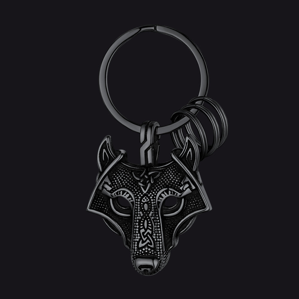 Viking Wolf Head Keychain Amulet for Men