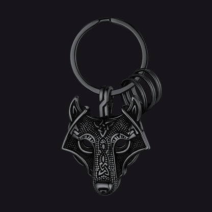Viking Wolf Head Keychain Amulet for Men