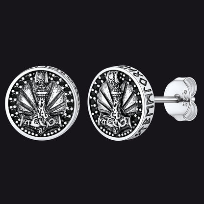 Viking Thor's Hammer Stud Earrings With Runes in Sterling Silver