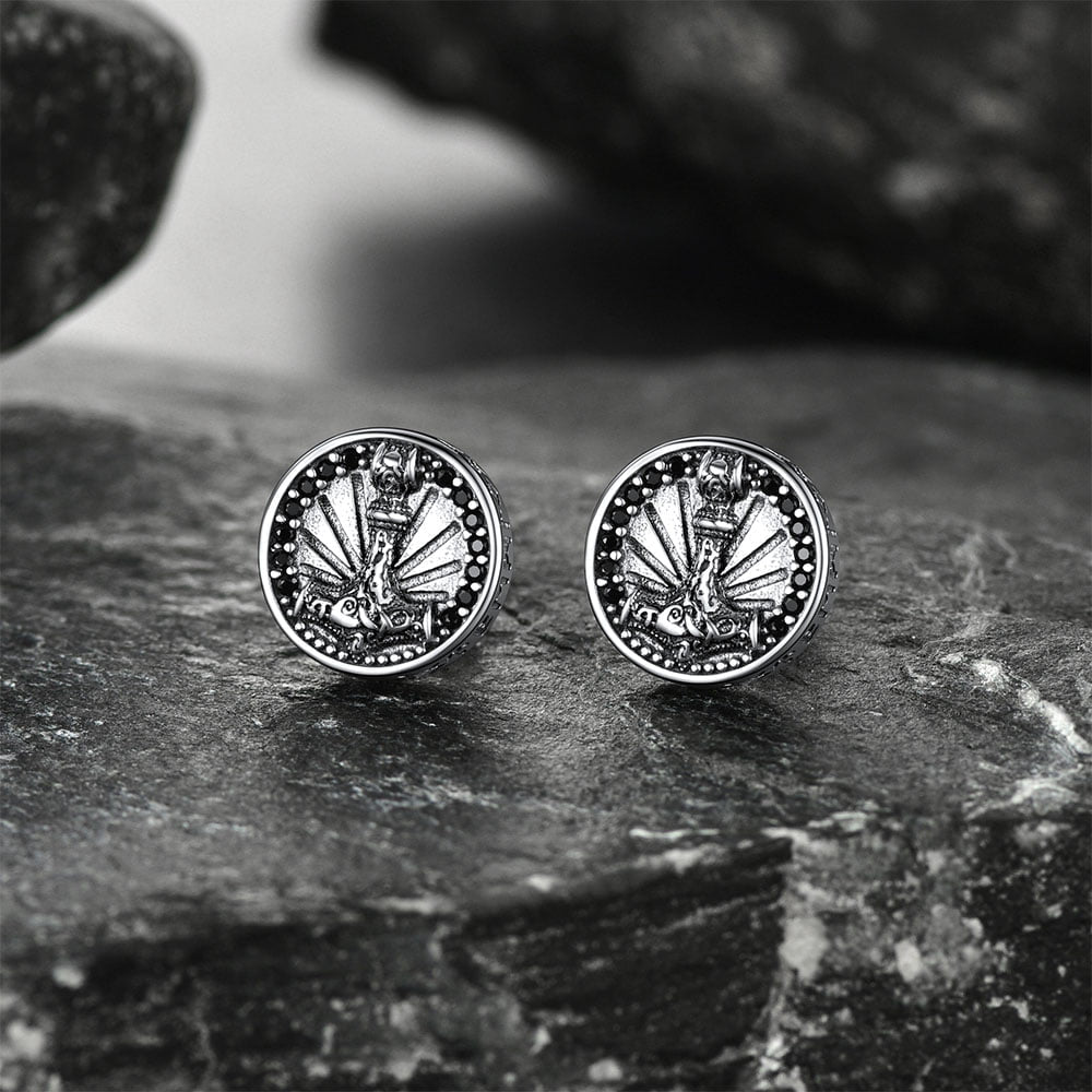 Viking Thor's Hammer Stud Earrings With Runes in Sterling Silver