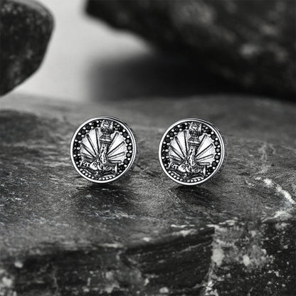 Viking Thor's Hammer Stud Earrings With Runes in Sterling Silver